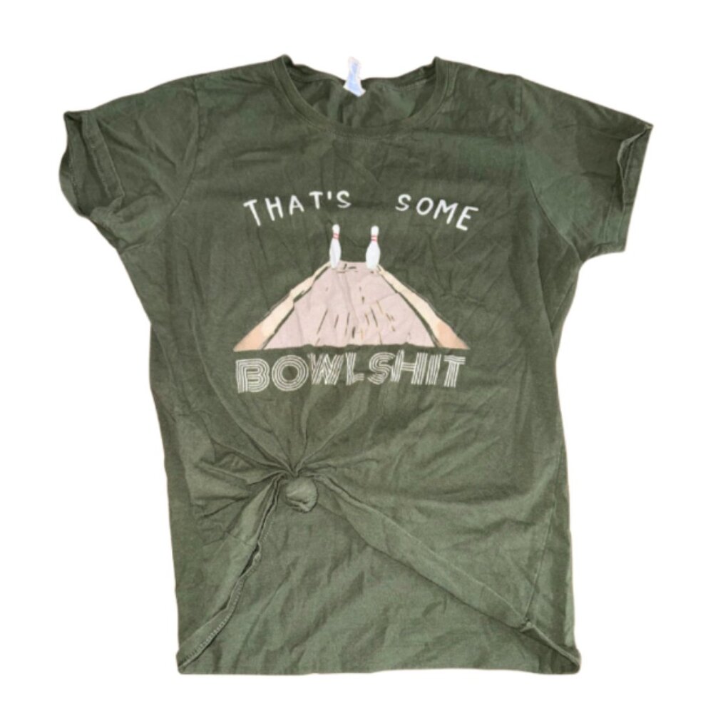 Port & Company Graphic Tie-Front T-Shirt “That’s Some Bowlshit” – Women’s M